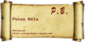 Petes Béla névjegykártya